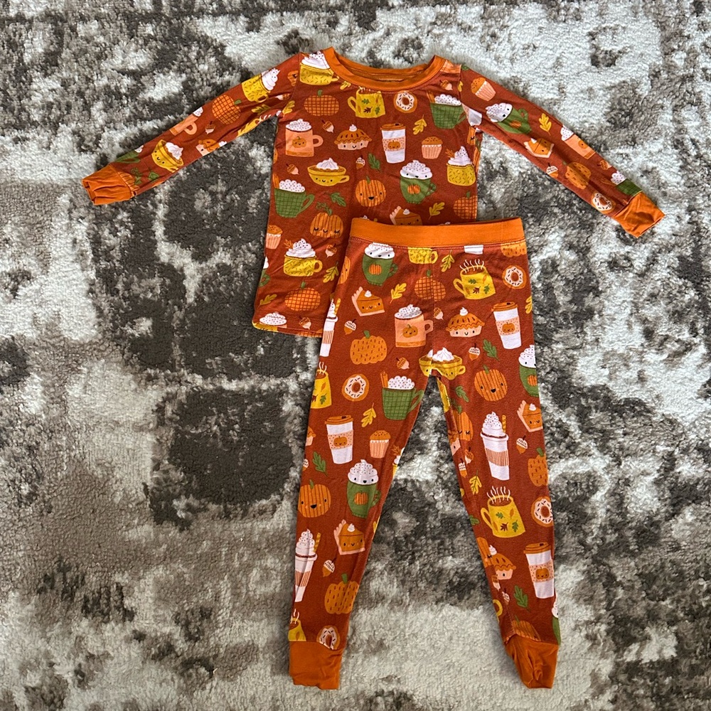 Little Sleepies Orange Pumpkin spice Print Pajama Set